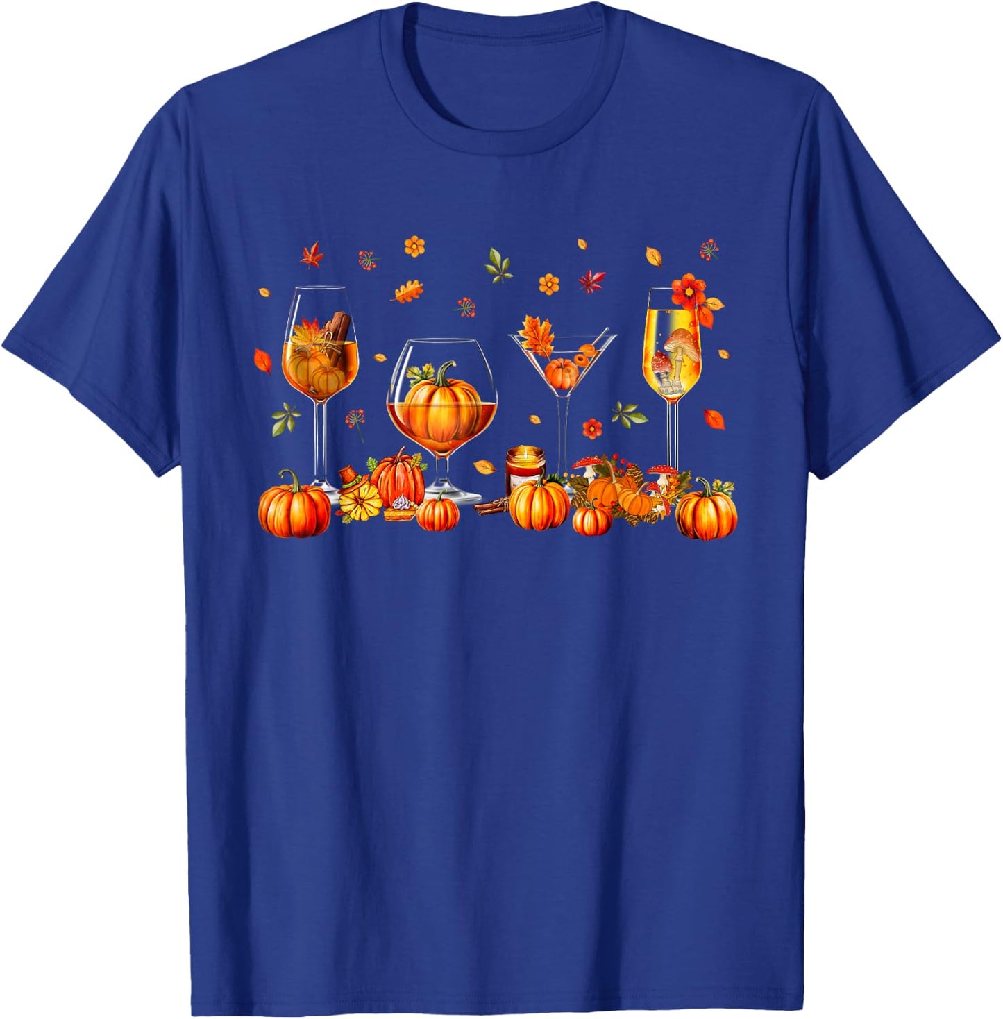 Wine Glasses Drinking Party Pumpkin Fall Season Thanksgiving T-Shirt - T-Shirt | Royal