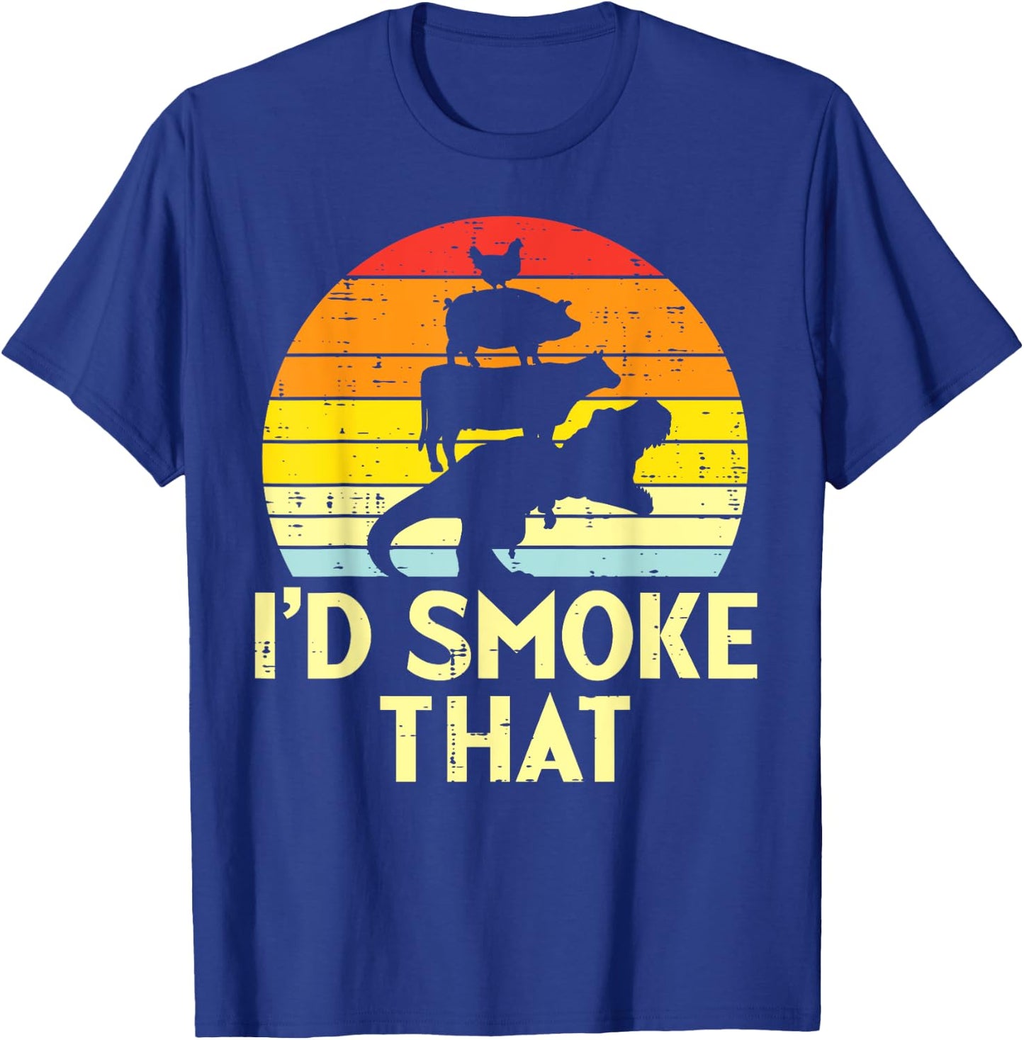 Id Smoke That Chicken Pork Beef Trex Retro Dinosaur Bbq T-Shirt - T-Shirt | Royal