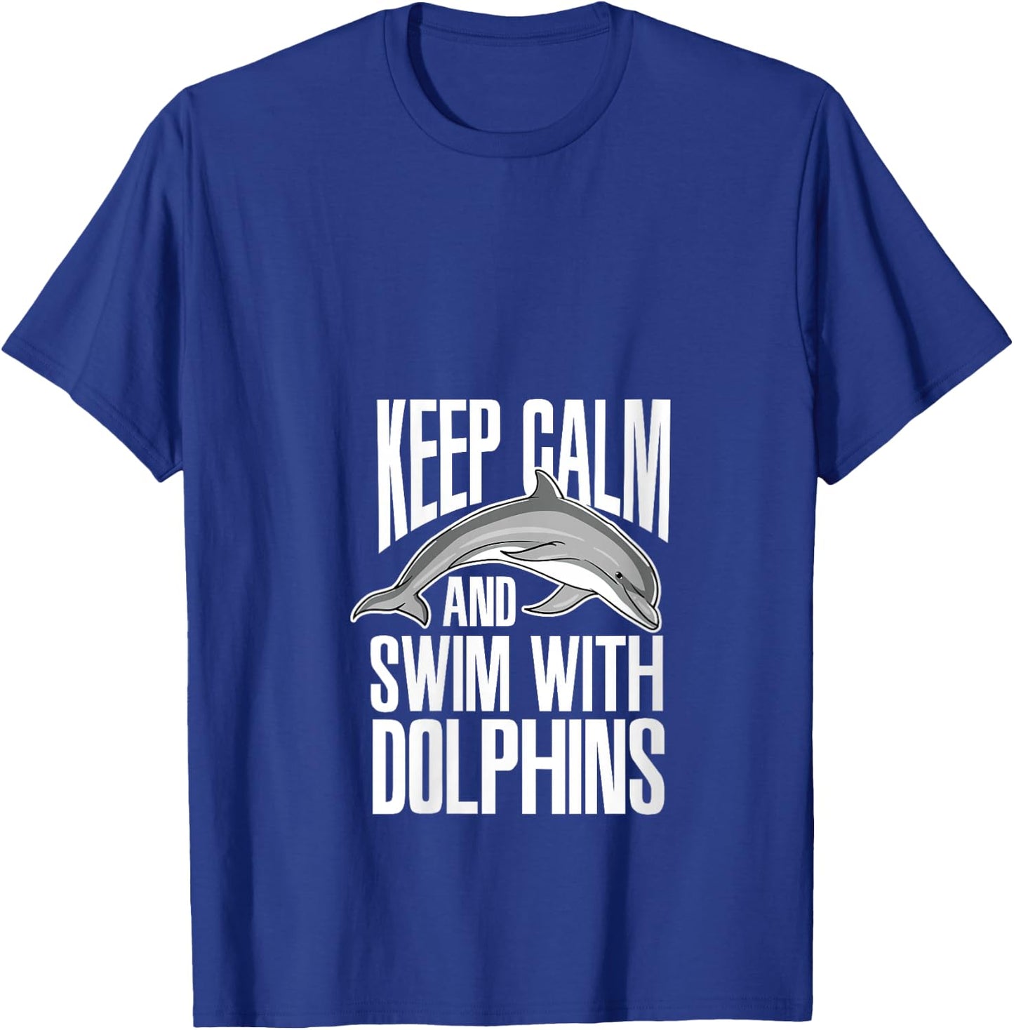 Keep Calm And Swim With Dolphins Cute Dolphin V-Neck T-Shirt - T-Shirt | Royal