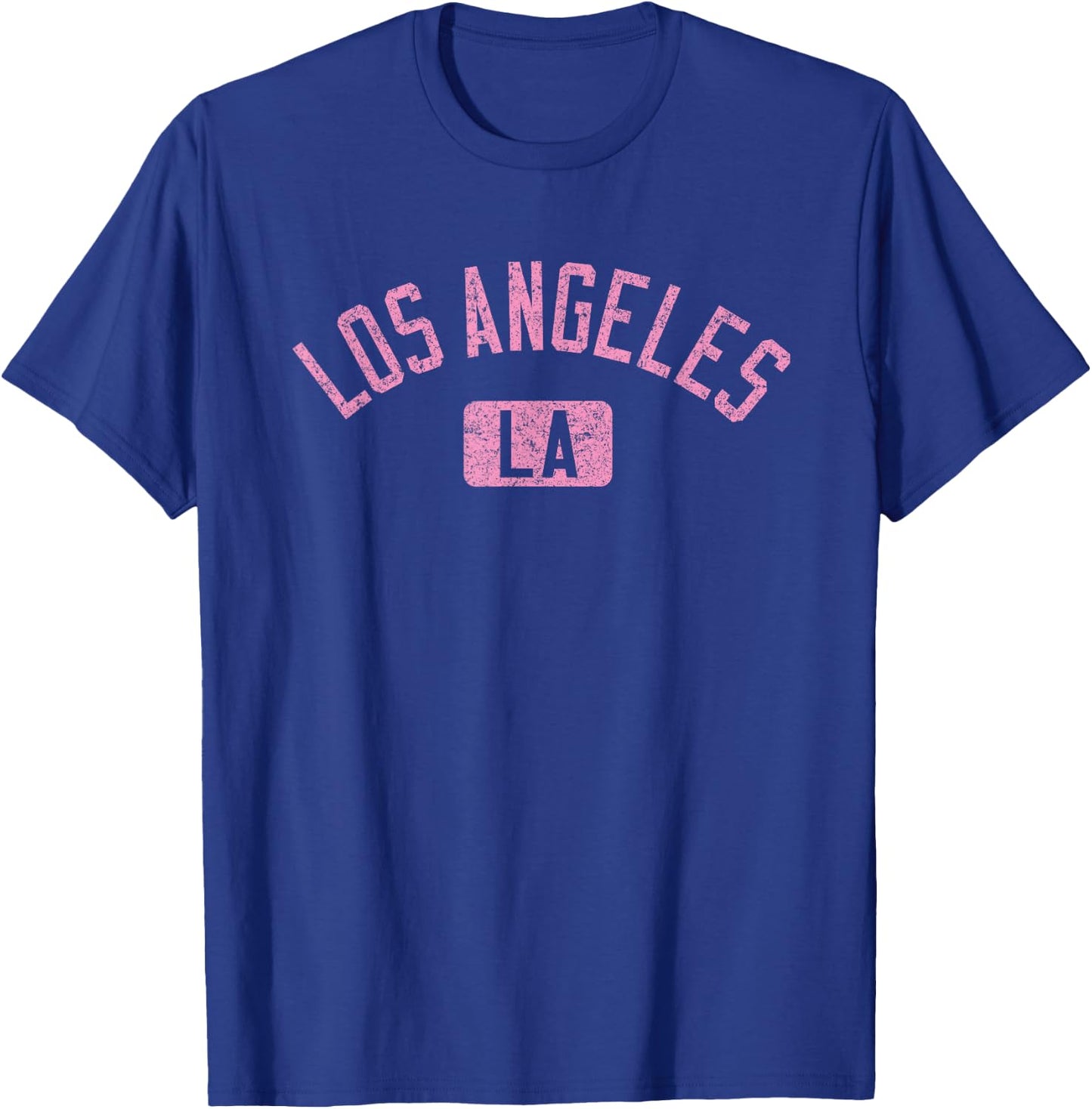 Los Angeles LA Arched Text Distressed Pink Print T-Shirt - T-Shirt | Royal
