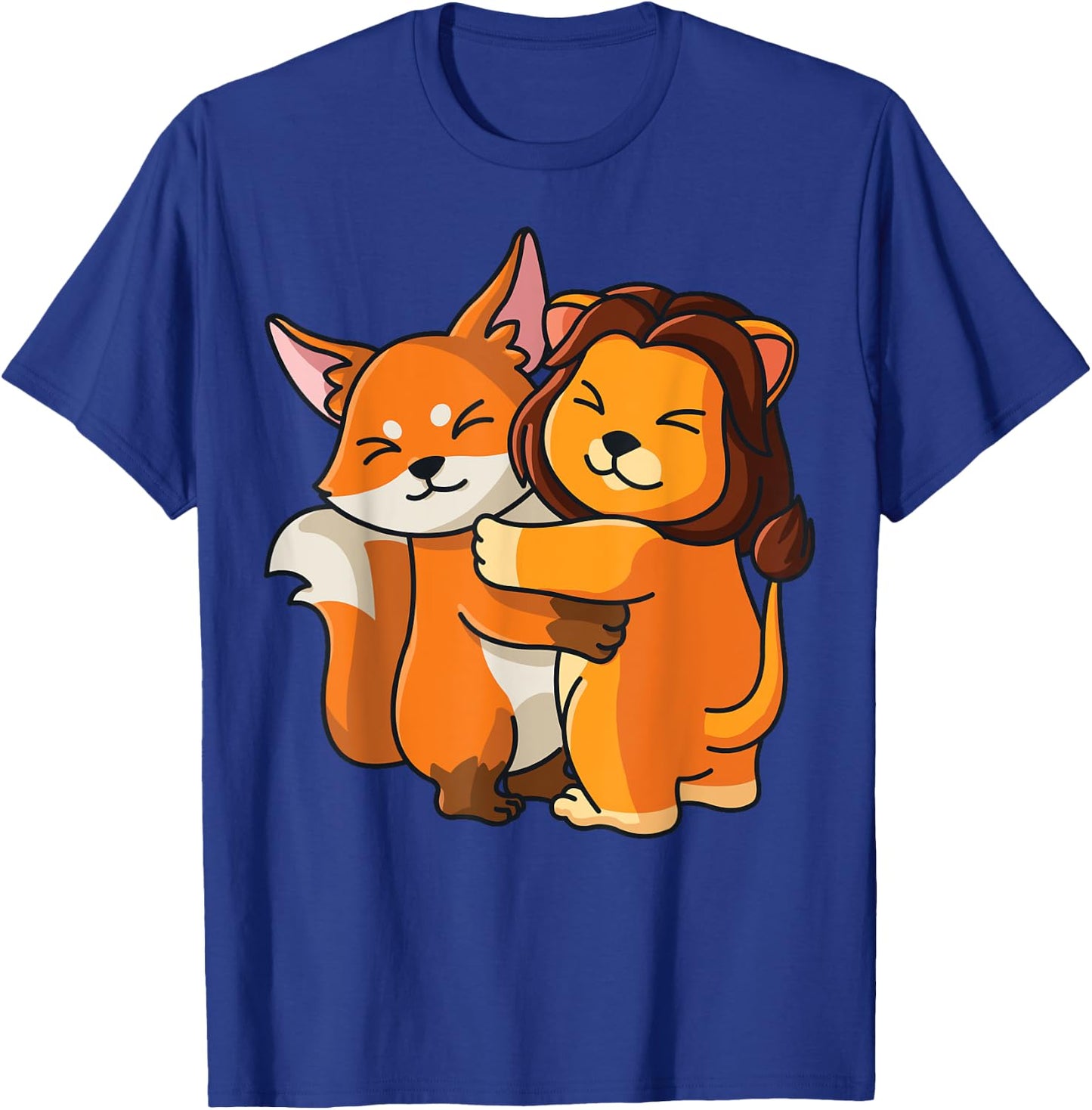 Fox and Lion cute Hug Cuddle Animals Lions plus Foxes T-Shirt - T-Shirt | Royal