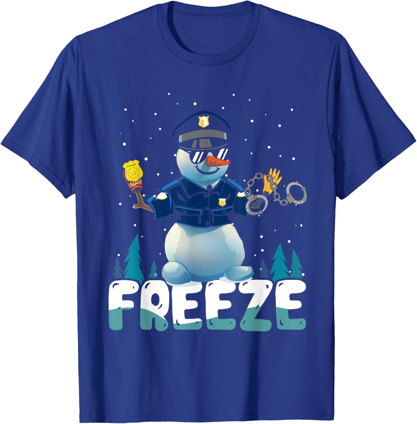 Police Freeze Cop Snowman Police Officer Xmas Ugly Christmas T-Shirt - T-Shirt | Royal