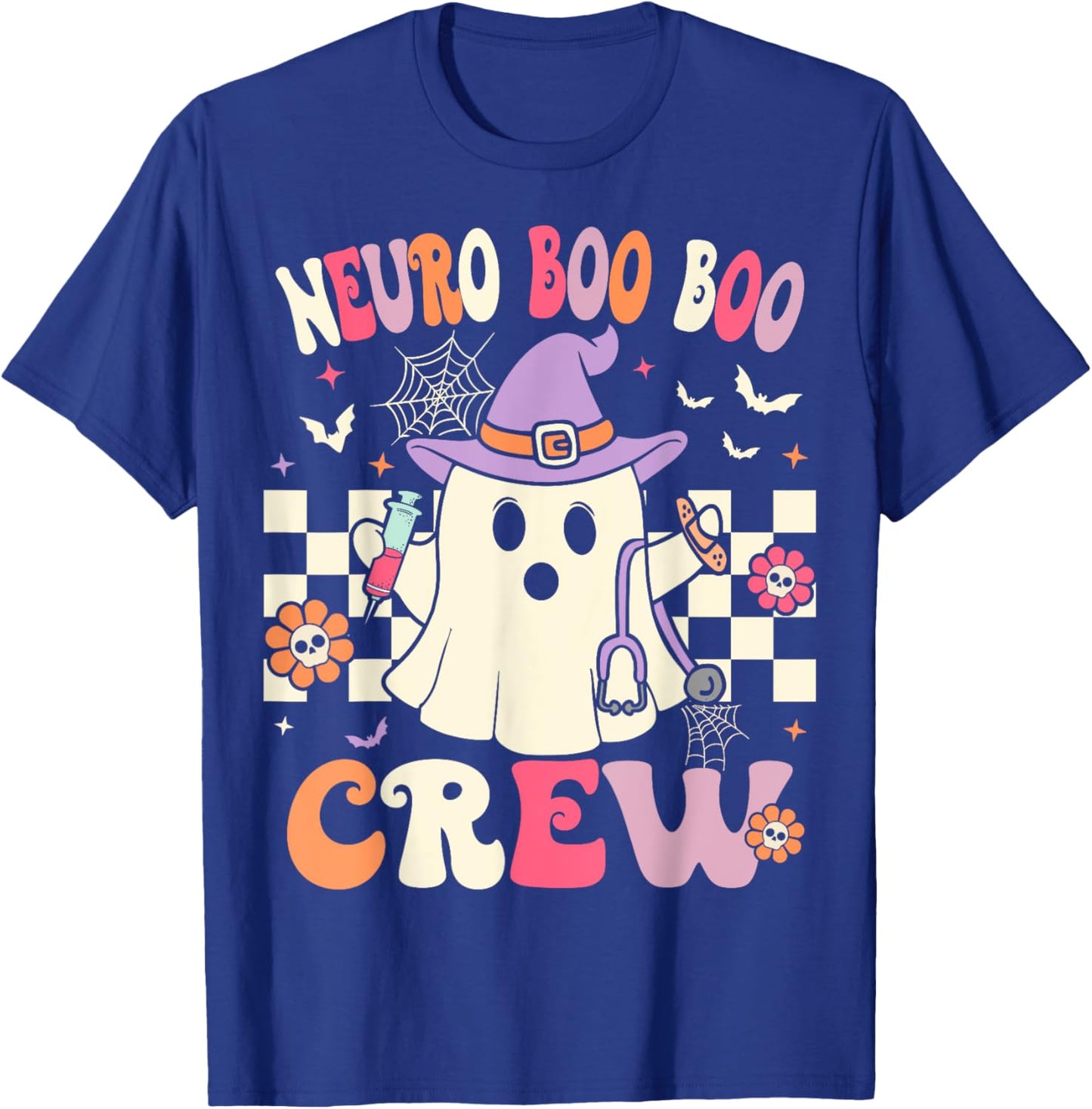 Groovy Neuro Nurse Halloween Ghost Neurology Nurse T-Shirt - T-Shirt | Royal