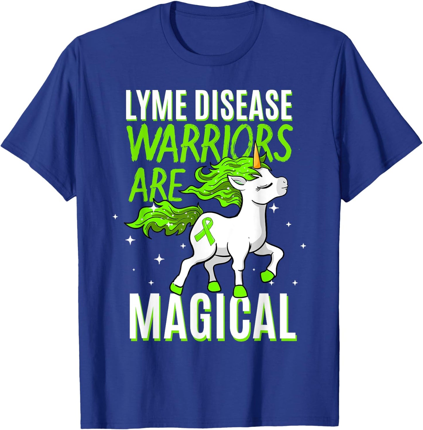 Lyme Disease Warrior Magical Unicorn Ticks Green Ribbon Gift T-Shirt - T-Shirt | Royal