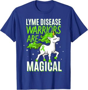 Lyme Disease Warrior Magical Unicorn Ticks Green Ribbon Gift T-Shirt - T-Shirt | Royal