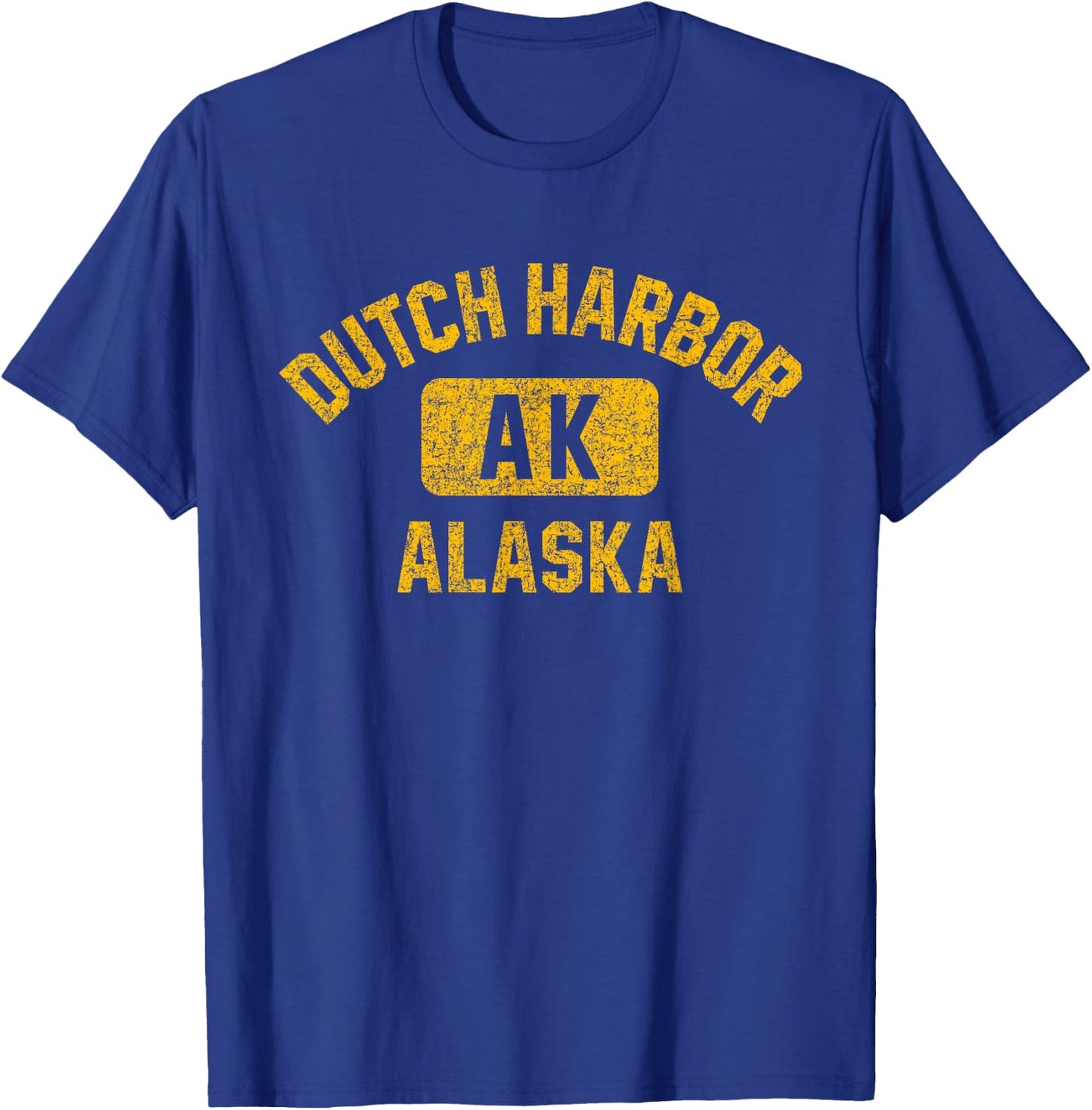Dutch Harbor Alaska Gym Style Distressed Amber Print T-Shirt - T-Shirt | Royal