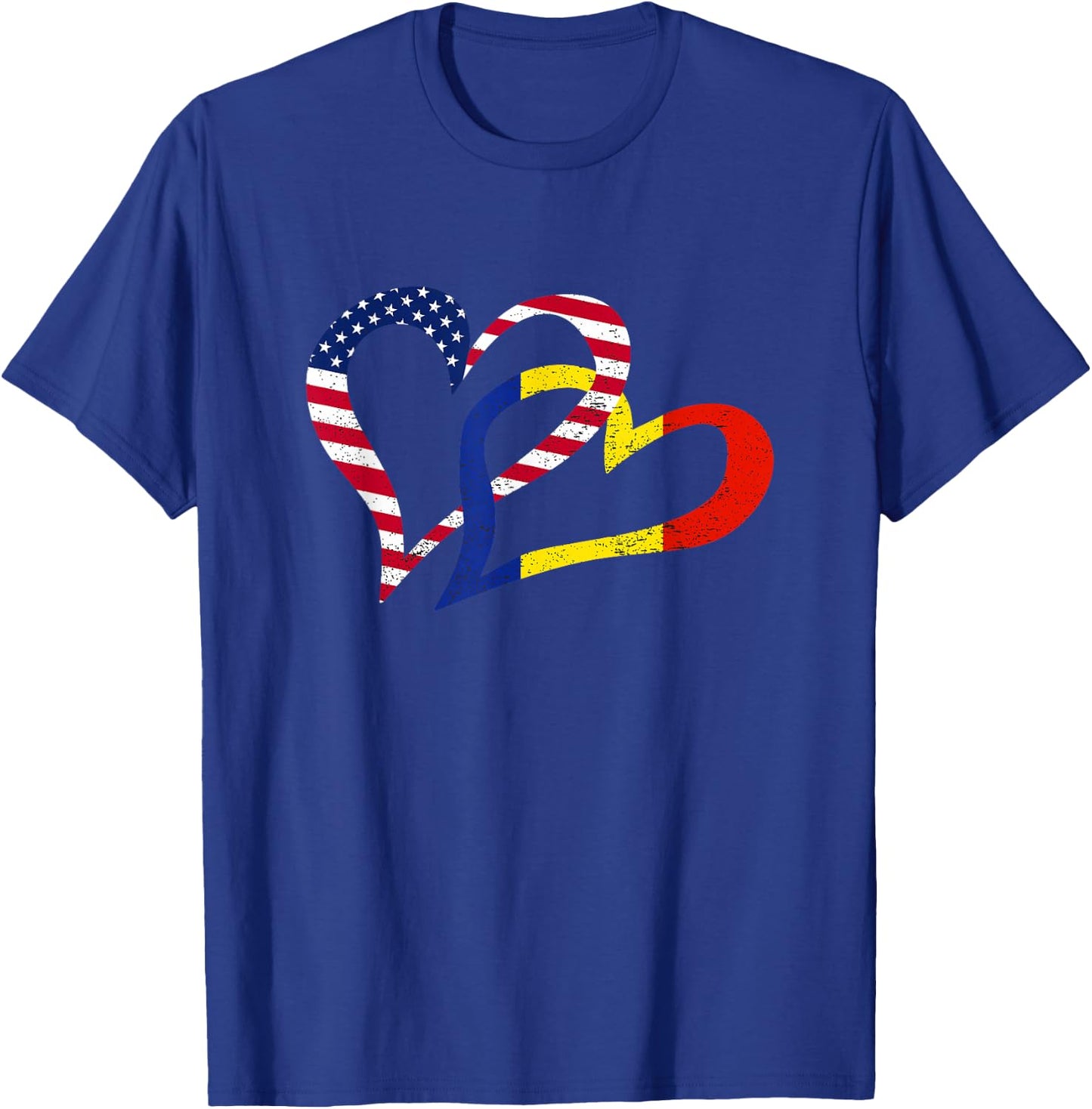Cool Romania USA Flag Heart Romanian Americans Pride Print T-Shirt - T-Shirt | Royal