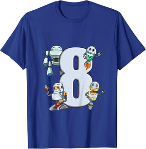 Robots 8th Birthday - Kids Robotic Science Gift T-Shirt - T-Shirt | Royal