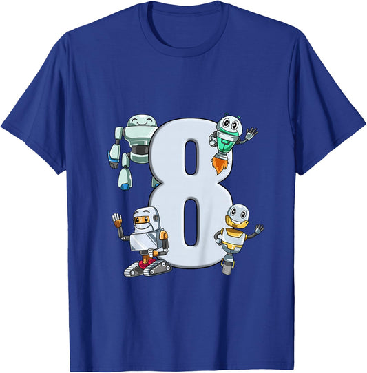 Robots 8th Birthday - Kids Robotic Science Gift T-Shirt - T-Shirt | Royal