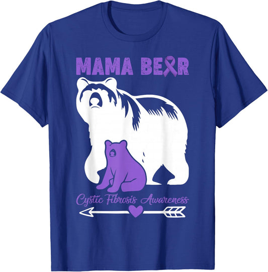 Proud Mama Bear Of A Cystic Fibrosis Awareness Warrior Mom T-Shirt - T-Shirt | Royal