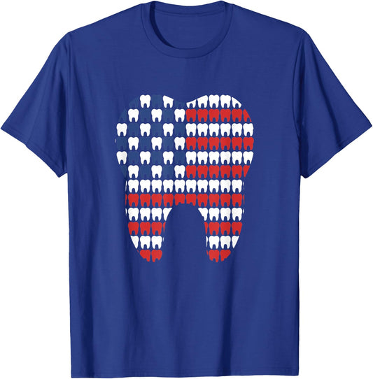 Patriotic Dentist American Flag Tooth 4th Of July Men Women T-Shirt - T-Shirt | Royal