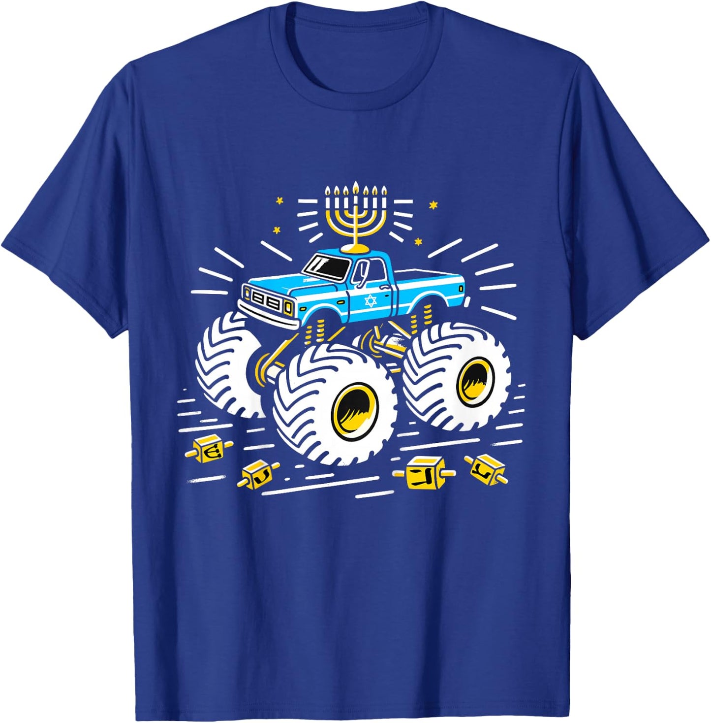 Kids Monster Truck Menorah Dreidel Toddler Boys Hanukkah PJs T-Shirt - T-Shirt | Royal