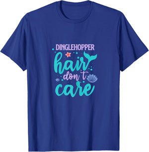 Dinglehopper Hair Don't Care Funny Mermaid Tail T-Shirt - T-Shirt | Royal