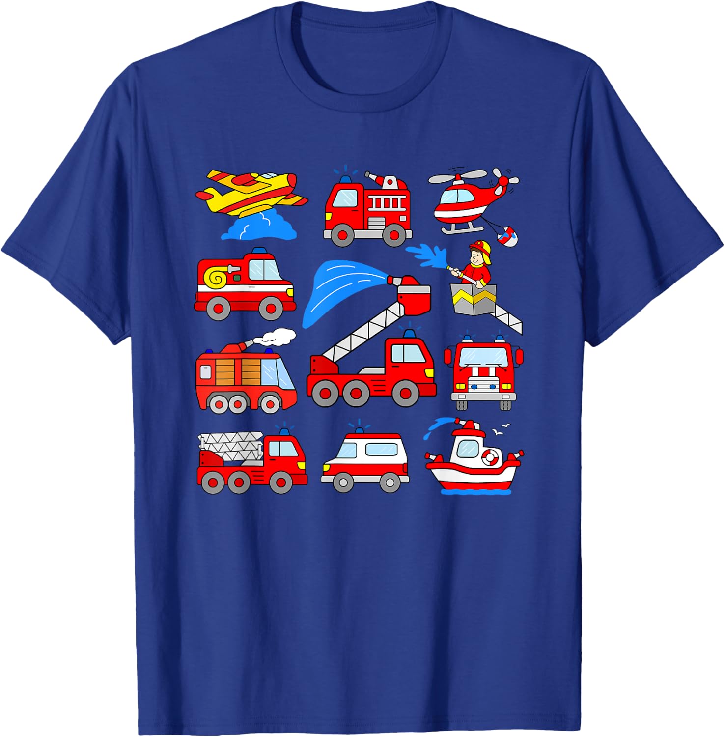 Firetrucks Toddler Rescue Vehicles Fireman Trucks Boat Plane T-Shirt - T-Shirt | Royal