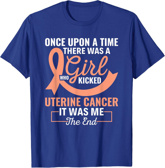 Girl Who Kicked Uterine Cancer Peach Ribbon Warrior T-Shirt - T-Shirt | Royal