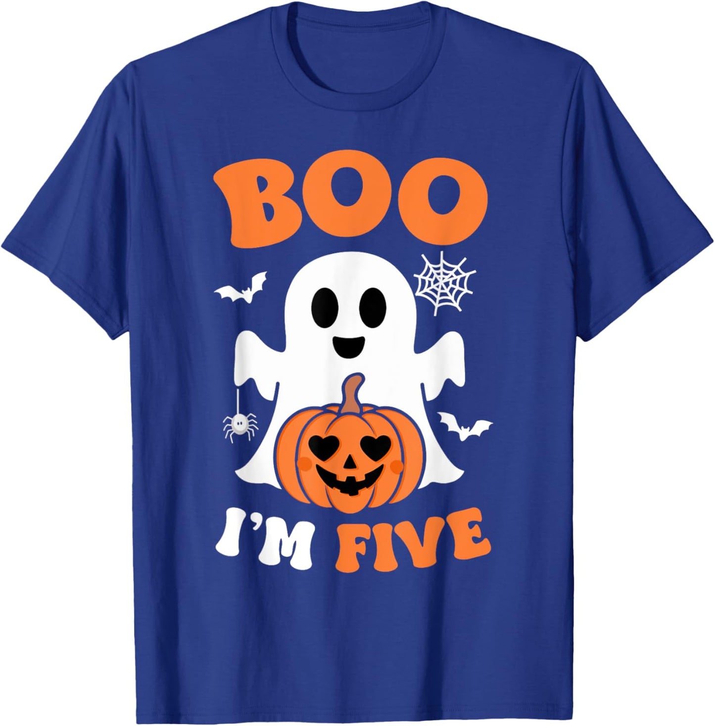 Ghost Boo I'm Five Year 5th Birthday Boys Halloween Groovy T-Shirt - T-Shirt | Royal