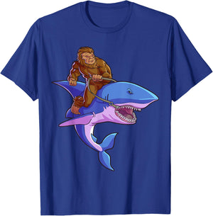 Bigfoot Riding Shark Funny Sasquatch Jawsome Kids Gift T-Shirt - T-Shirt | Royal