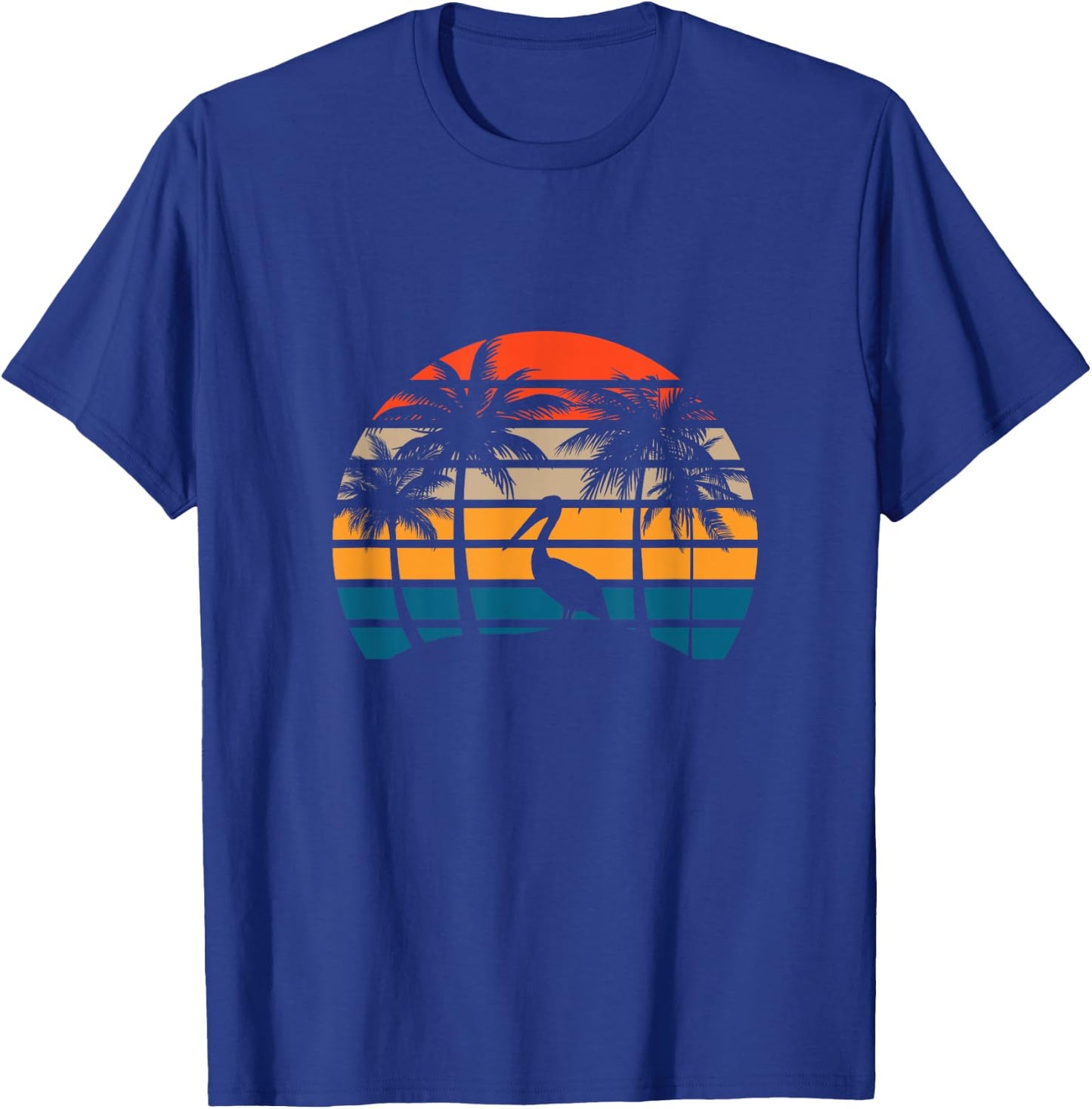 Retro Sunset Pelican Vintage Beach Bird with Palm Trees Men Women T-Shirt - T-Shirt | Royal
