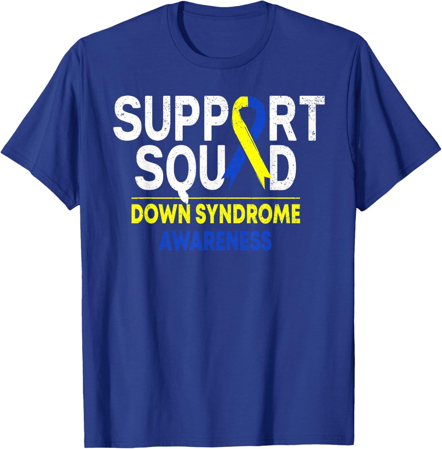 Support Squad Down Syndrome T21 Awareness Blue Yellow Ribbon T-Shirt - T-Shirt | Royal