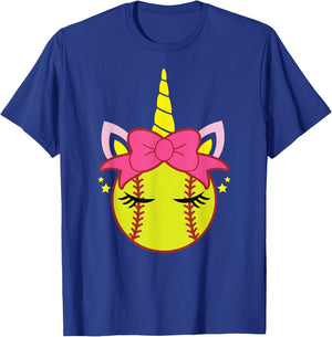 Coquette Unicorn Softball Bow Girls Women T-Shirt - T-Shirt | Royal
