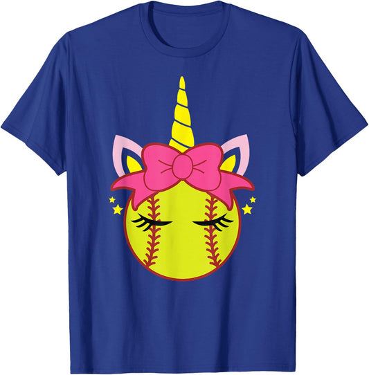 Coquette Unicorn Softball Bow Girls Women T-Shirt - T-Shirt | Royal