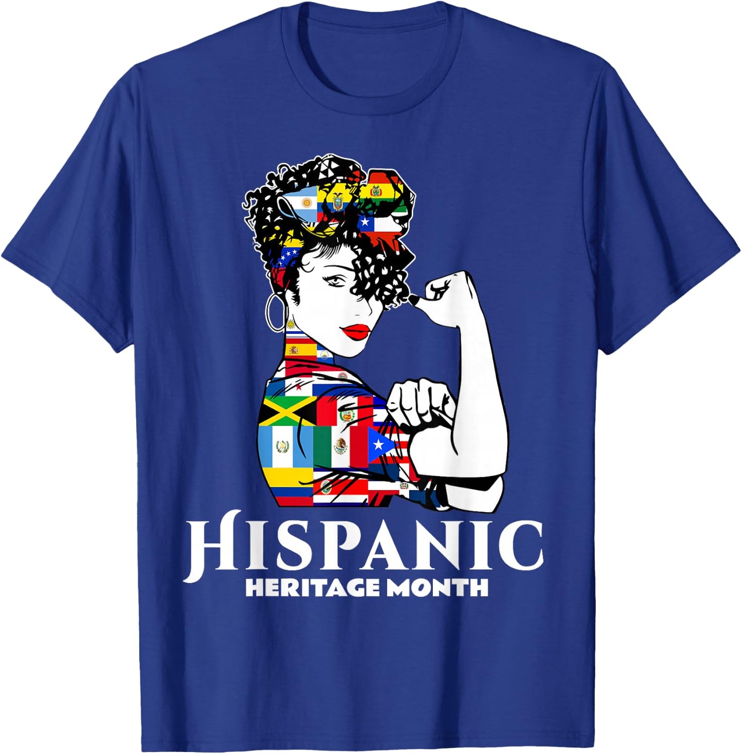 Hispanic Heritage Month Woman Latino Countries Flag T-Shirt - T-Shirt | Royal