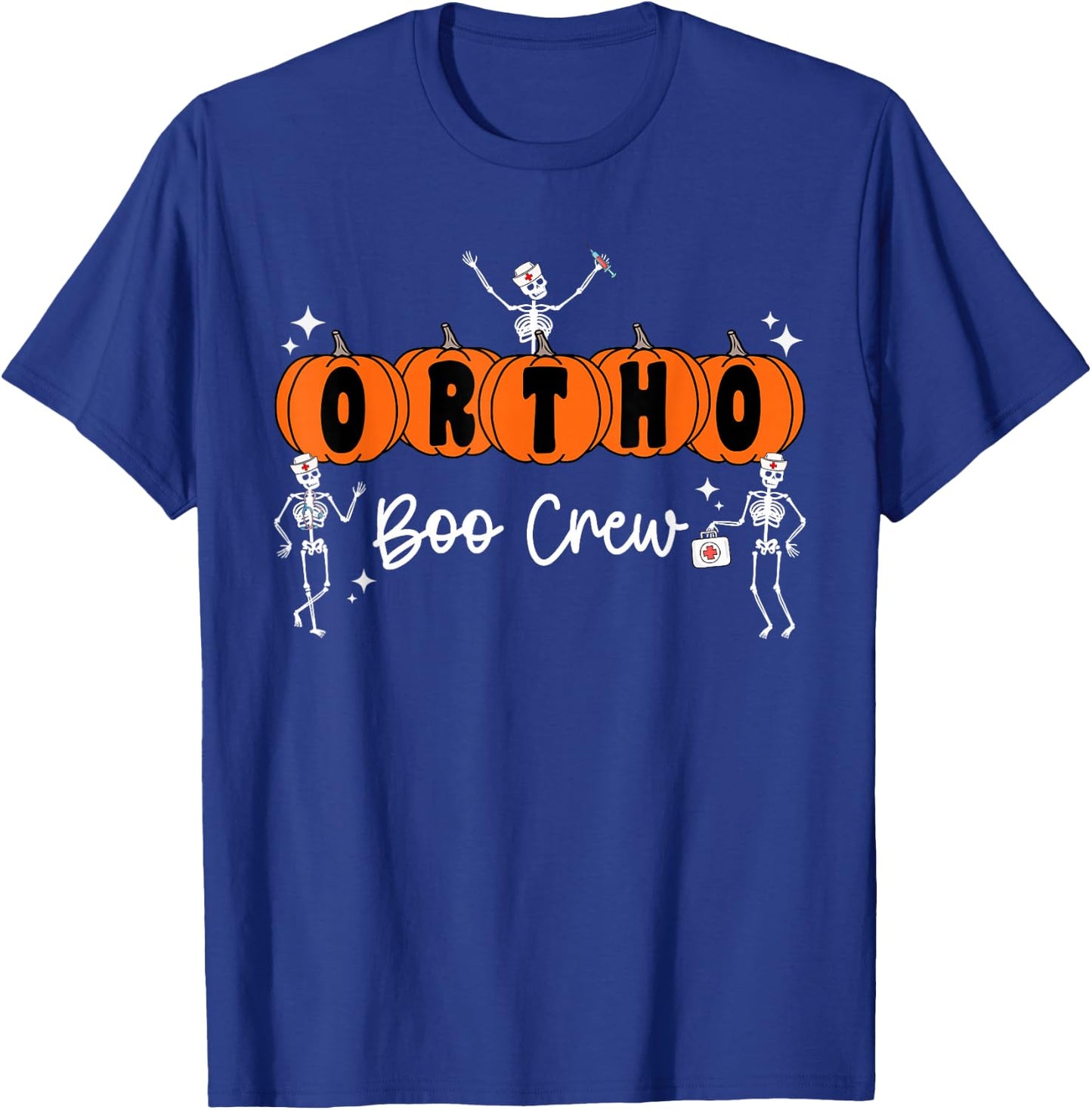 Ortho Orthopedic Halloween Boo Crew Skeleton Ortho Nurse T-Shirt - T-Shirt | Royal