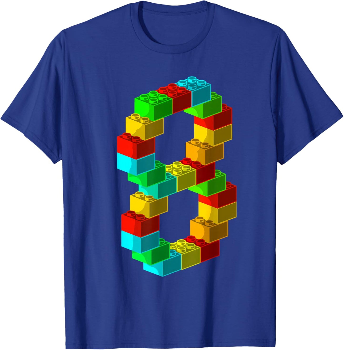 Cute Block Building 8th Birthday Gift 8 Years Old Boys Girls T-Shirt - T-Shirt | Royal