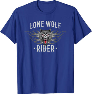 Lone Wolf Rider - Motorcycle Chopper Biker Motorbike T-Shirt - T-Shirt | Royal
