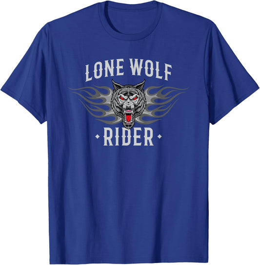 Lone Wolf Rider - Motorcycle Chopper Biker Motorbike T-Shirt - T-Shirt | Royal