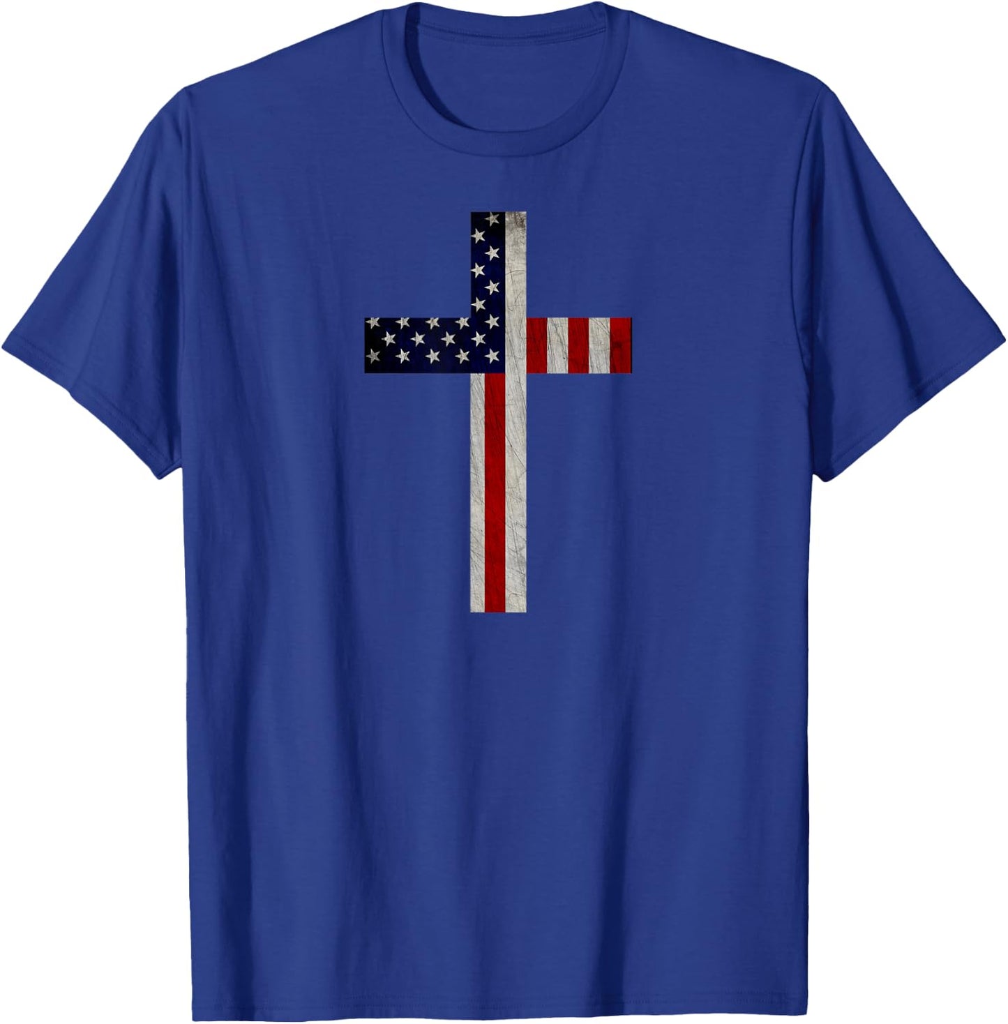 Vintage American Flag Christian Cross USA T-Shirt - T-Shirt | Royal
