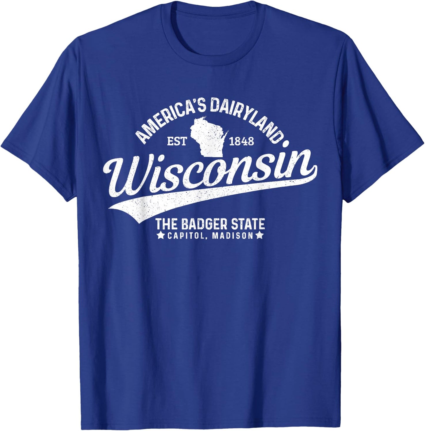 Wisconsin The Badger State EST 1848 State Map Gift T-Shirt - T-Shirt | Royal