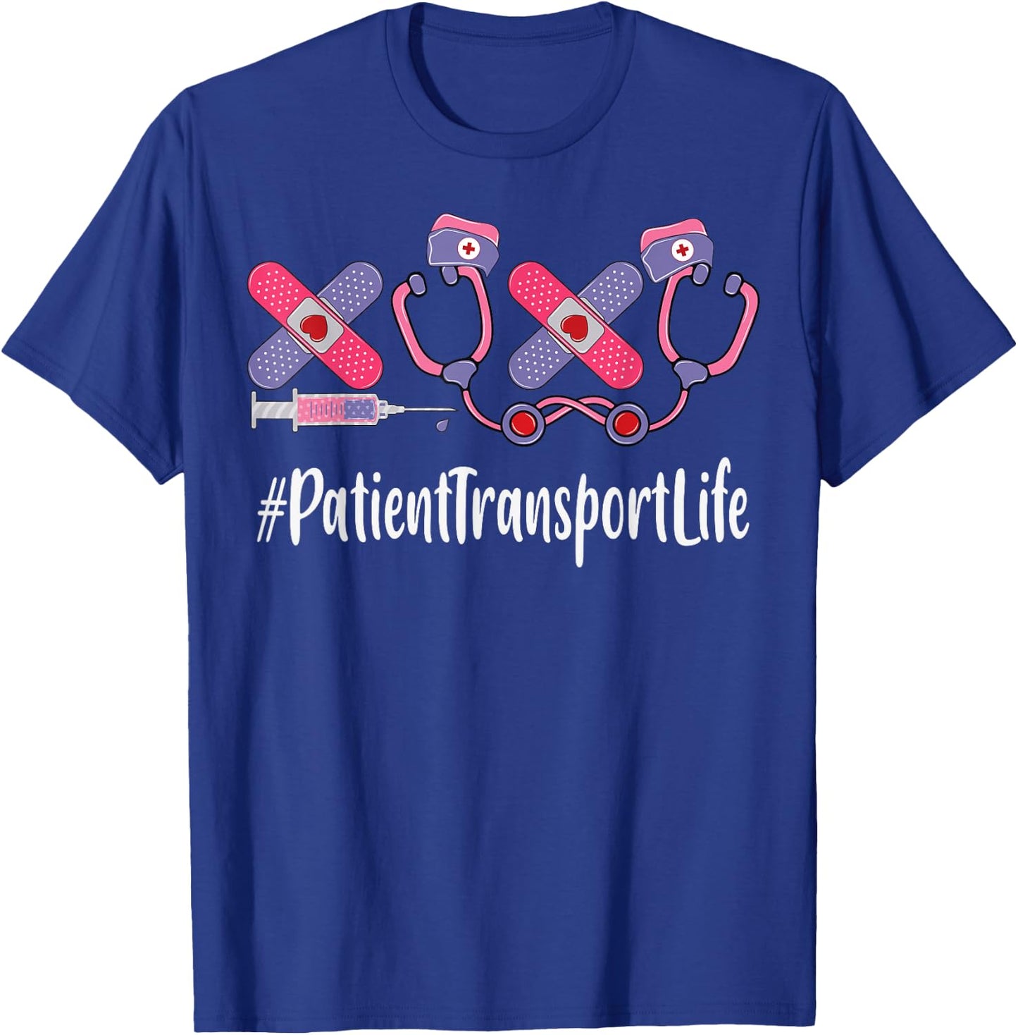 Patient Transport Valentines Day Women Heart Stethoscope T-Shirt - T-Shirt | Royal