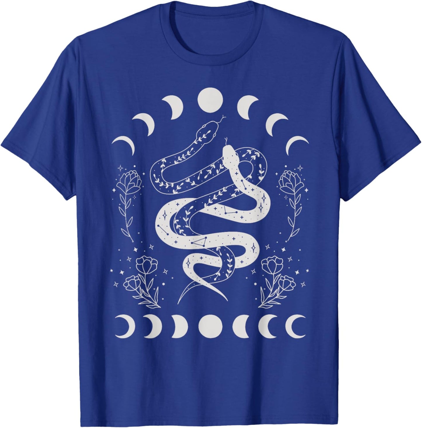Snake And Moon Phases Celestial Floral Witchy Halloween T-Shirt - T-Shirt | Royal