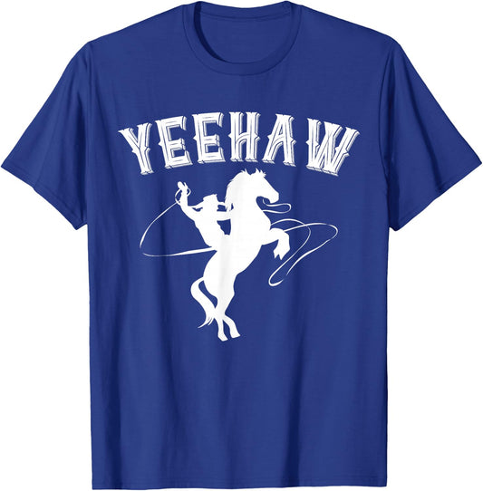 Yeehaw Bull Riding Western Rodeo Gift Cowboy T-Shirt - T-Shirt | Royal