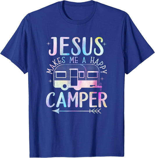 Jesus Makes Me A Happy Camper Camping RV Christian Religious T-Shirt - T-Shirt | Royal