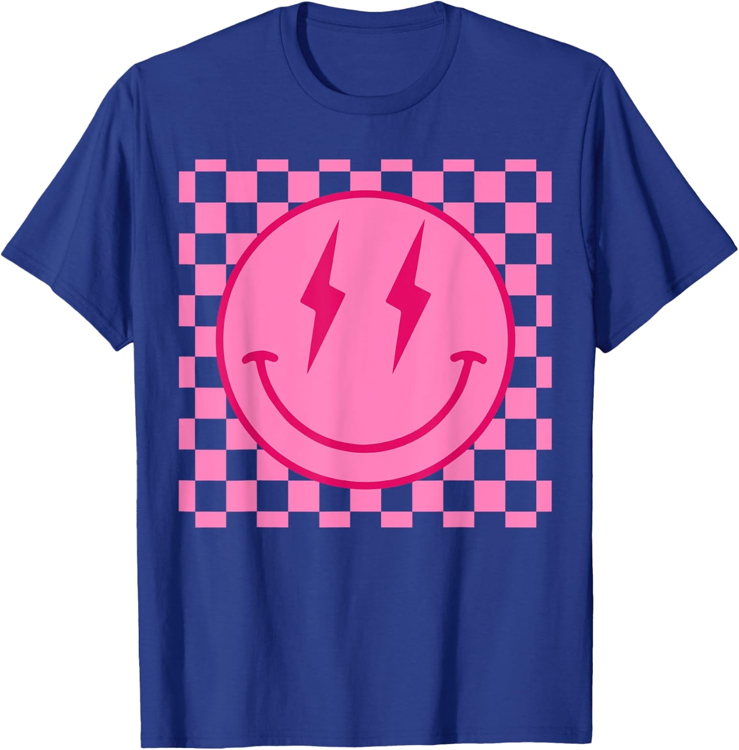 Retro Happy Face Shirt Checkered Pattern Smile Face Trendy T-Shirt - T-Shirt | Royal