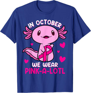 Axolotl Breast Cancer In October We Wear Pink A Lotl Kids T-Shirt - T-Shirt | Royal