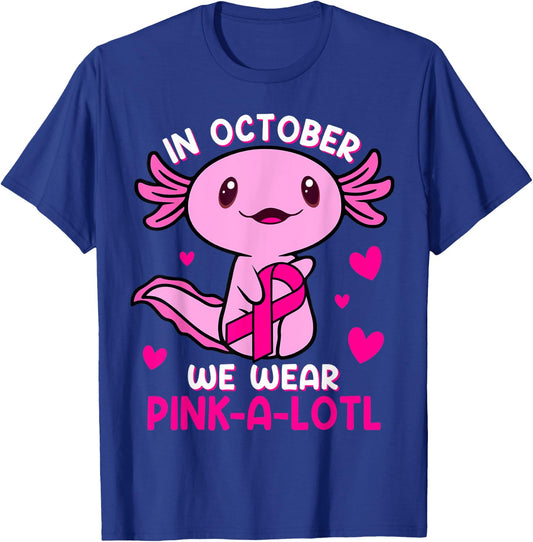 Axolotl Breast Cancer In October We Wear Pink A Lotl Kids T-Shirt - T-Shirt | Royal