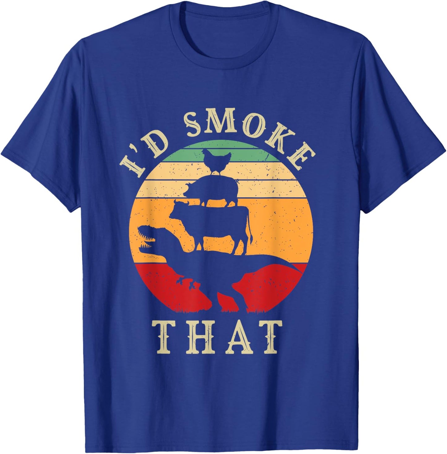 I'd Smoke That Funny BBQ Vintage Meat Smoker Grill Dinosaur T-Shirt - T-Shirt | Royal