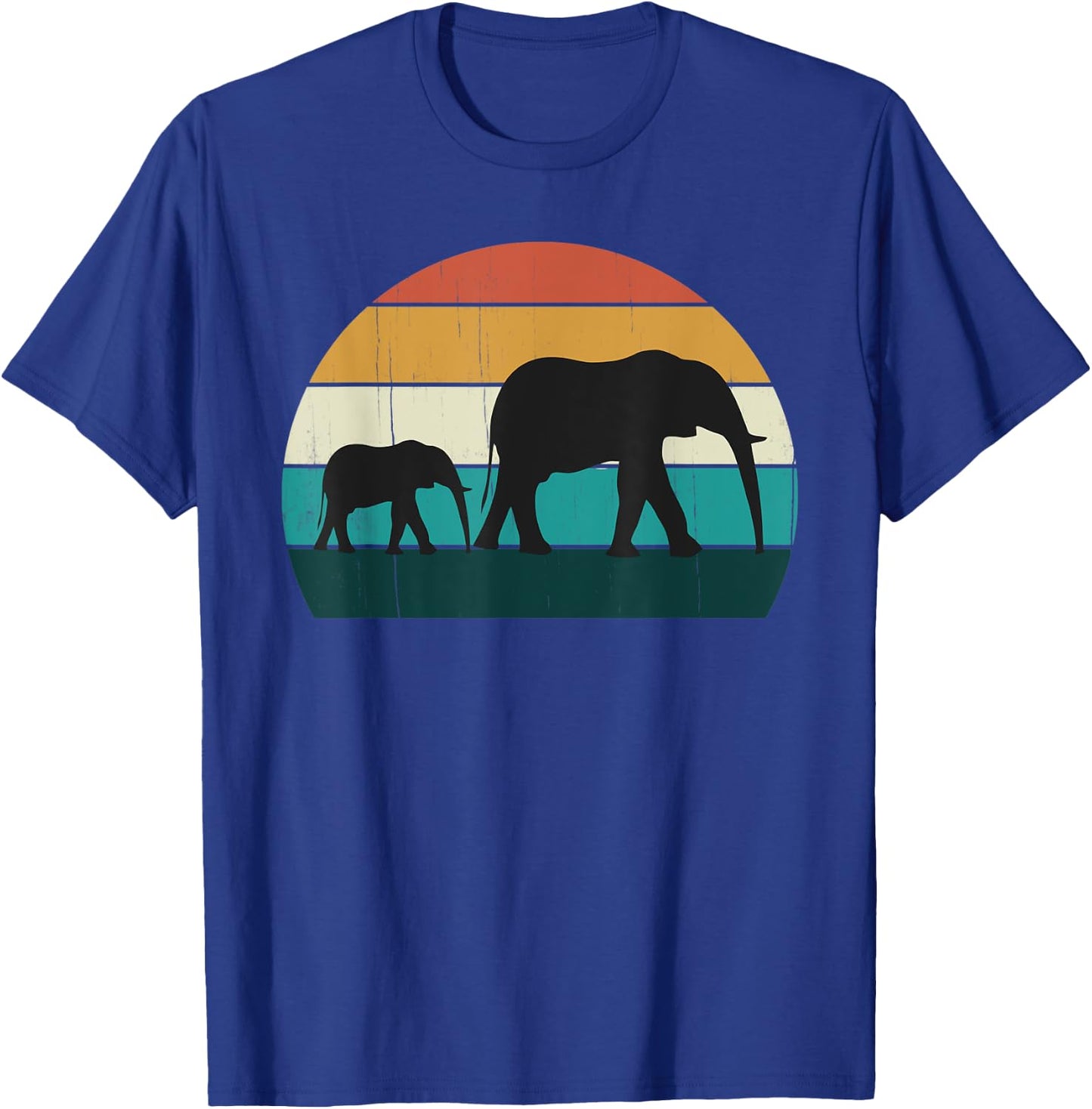 Retro Elephant & Baby - Vintage Sunset African Land Mammals T-Shirt - T-Shirt | Royal