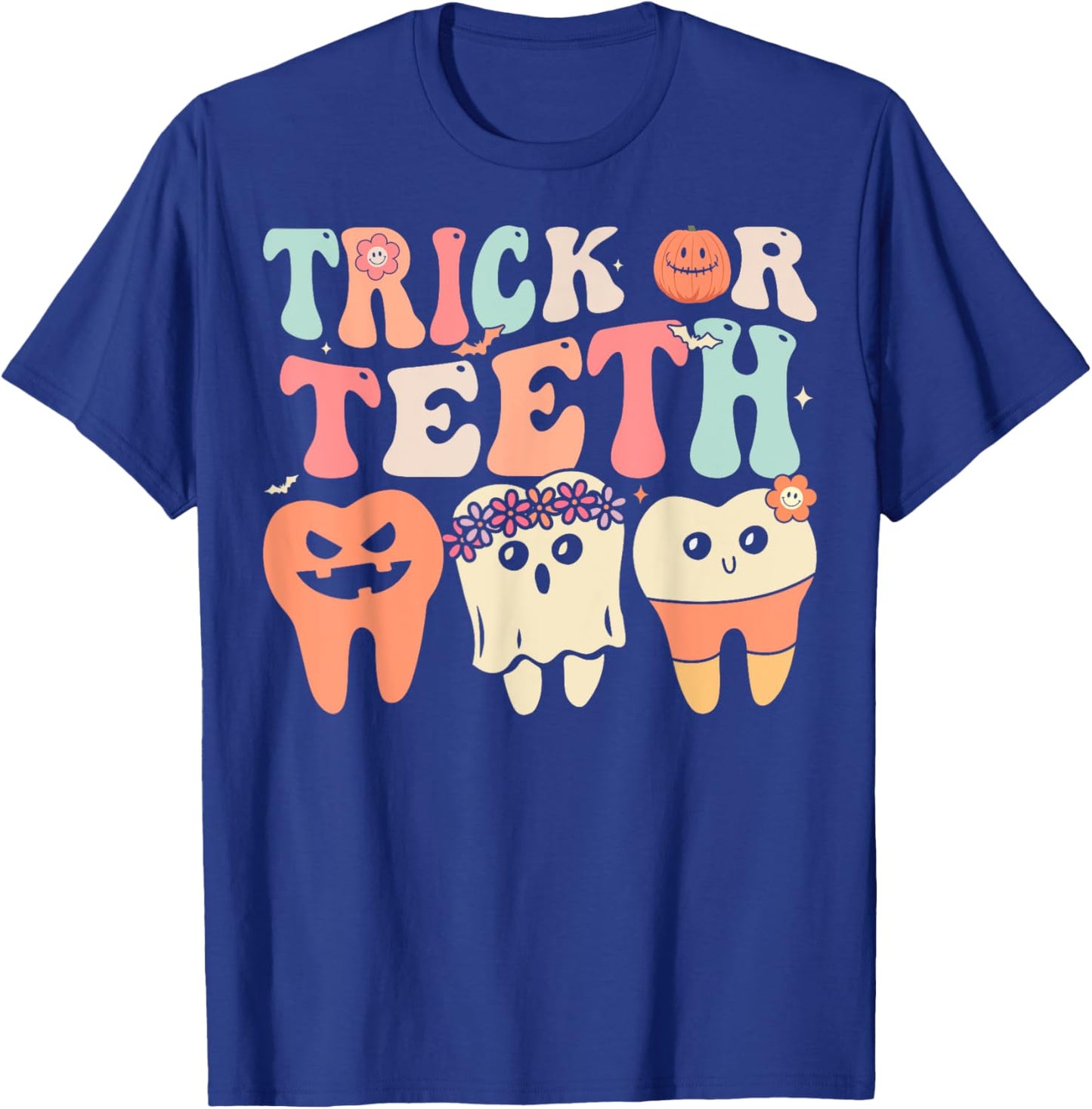 Retro Groovy Trick Or Teeth Dental Halloween Dentist T-Shirt - T-Shirt | Royal