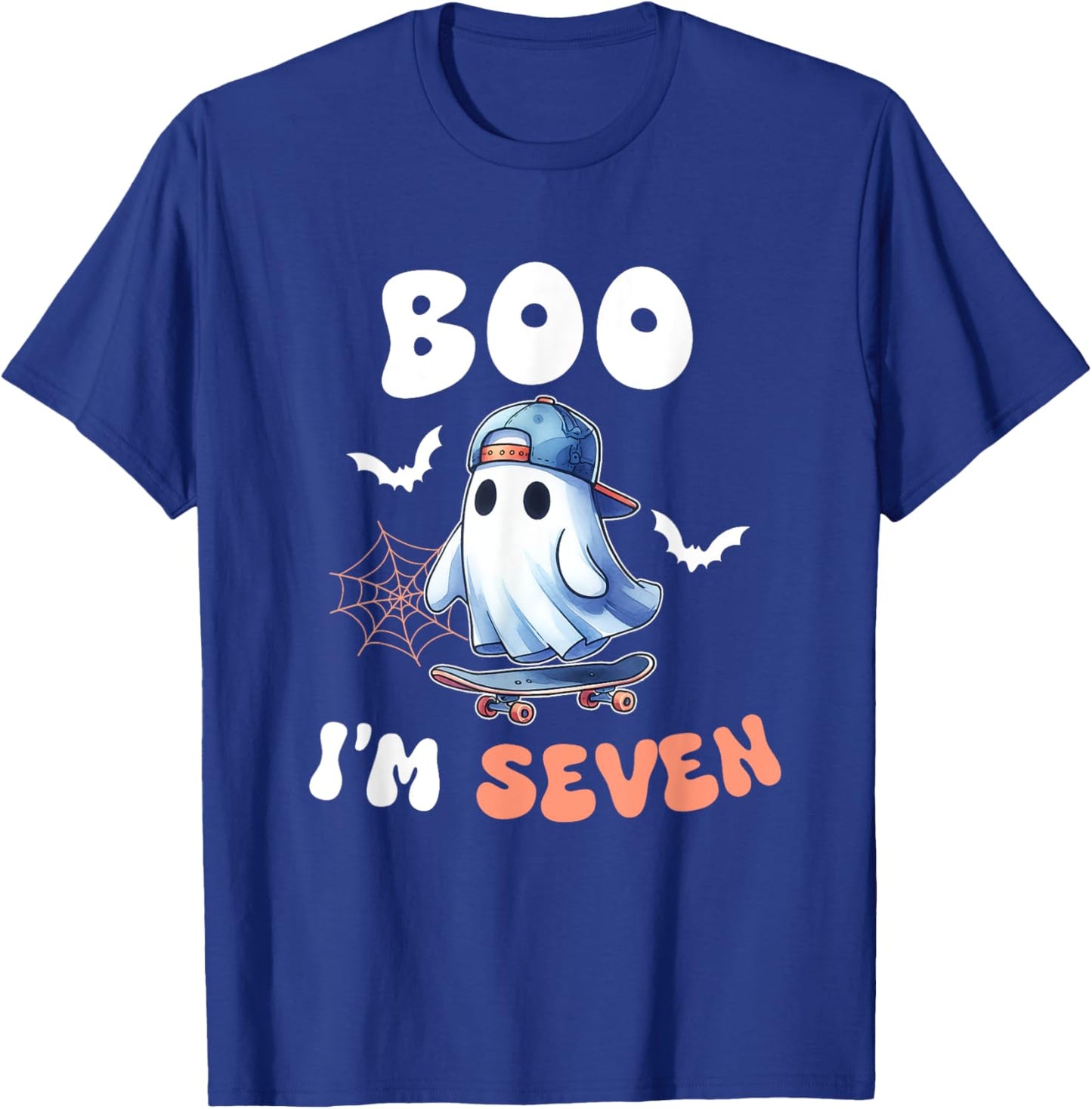 Boo I'm Seven Ghost Skateboard 7th Birthday Halloween Boys T-Shirt - T-Shirt | Royal