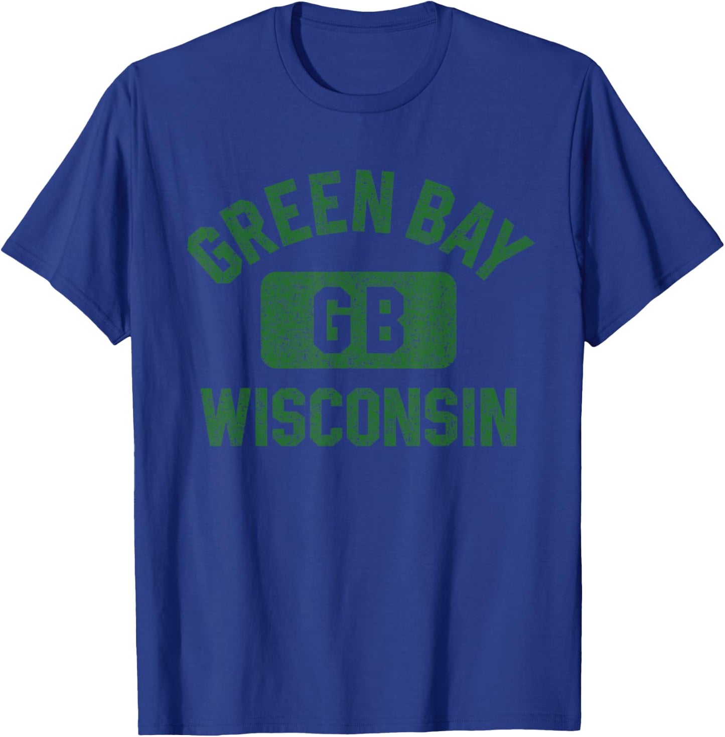 Green Bay Wisconsin GB Gym Style Distressed Green Print T-Shirt - T-Shirt | Royal