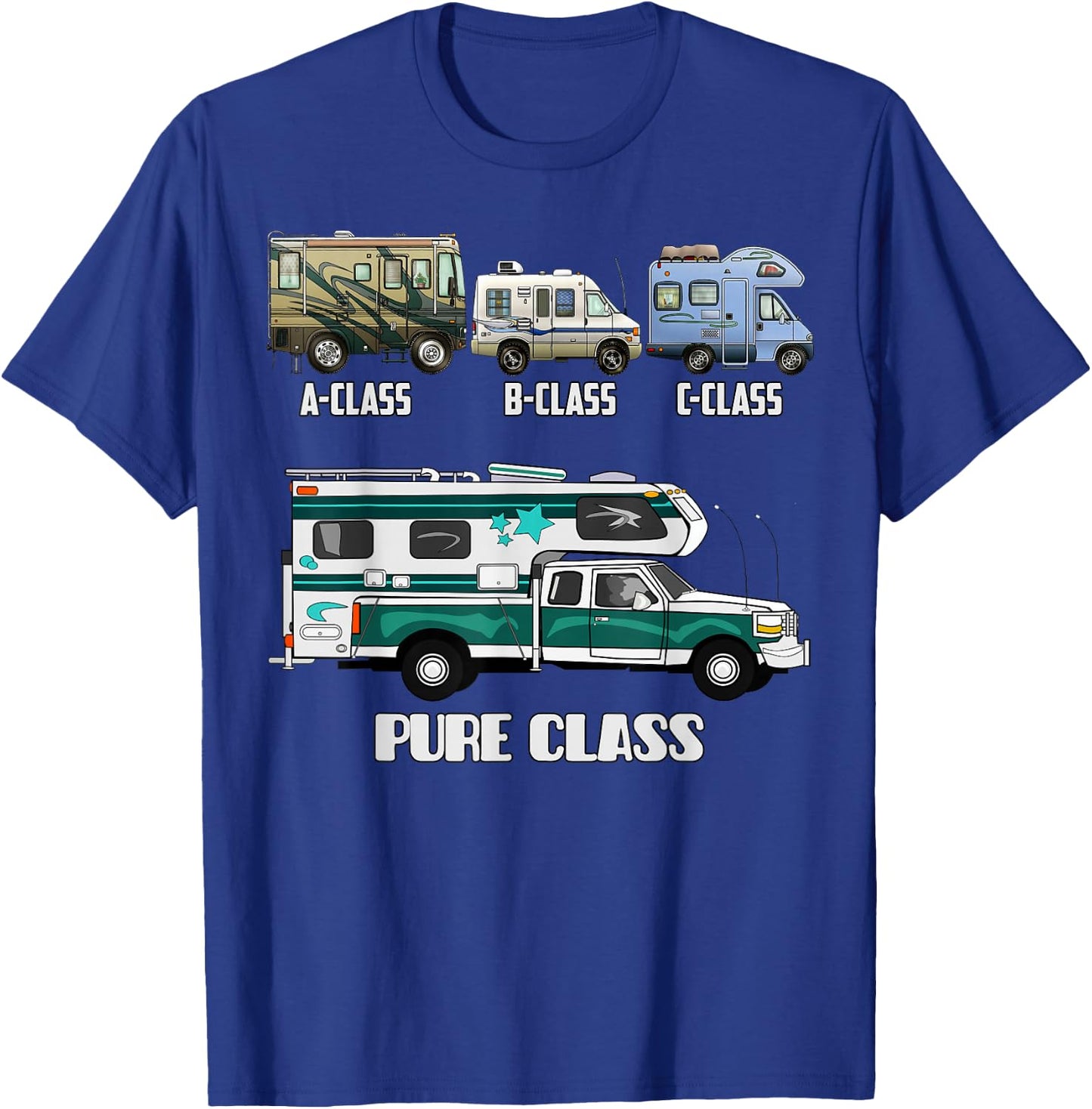 Pure Class RV Type Cabover Slide-In Pickup Truck Camper T-Shirt - T-Shirt | Royal