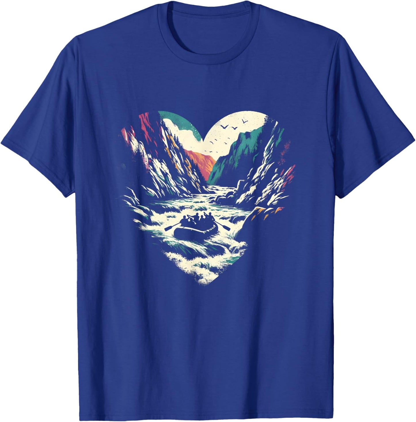 Whitewater Rafting Heart - Vintage Extreme Rafting Lover T-Shirt - T-Shirt | Royal