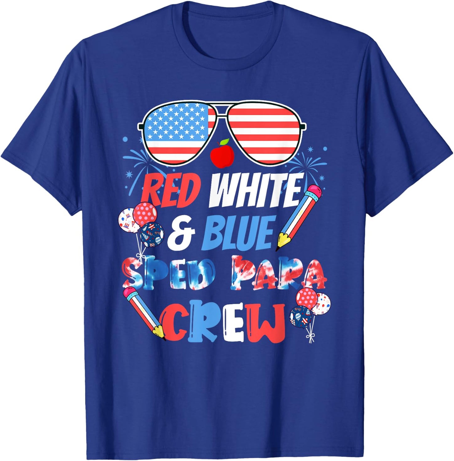 Tie Dye Red White & Blue Sped Para Crew 4th of July T-Shirt - T-Shirt | Royal