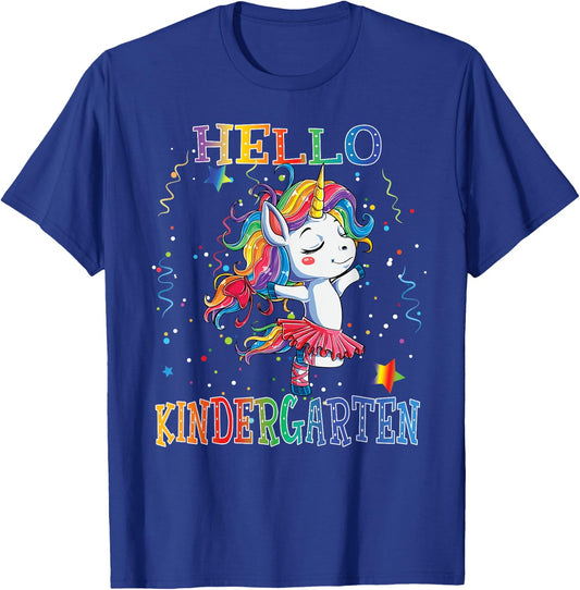 Hello Kindergarten Cute Unicorn First Day Of School Gifts T-Shirt - T-Shirt | Royal