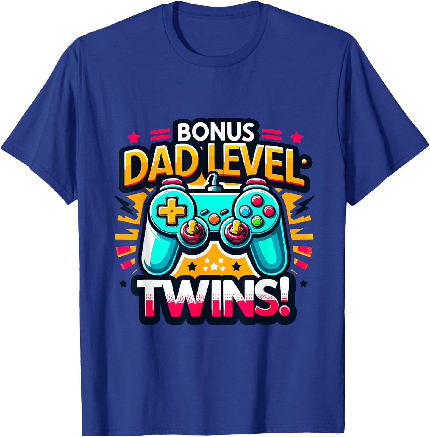 Dad Level: Twins! - Funny and Playful Typography Twin Dad T-Shirt - T-Shirt | Royal