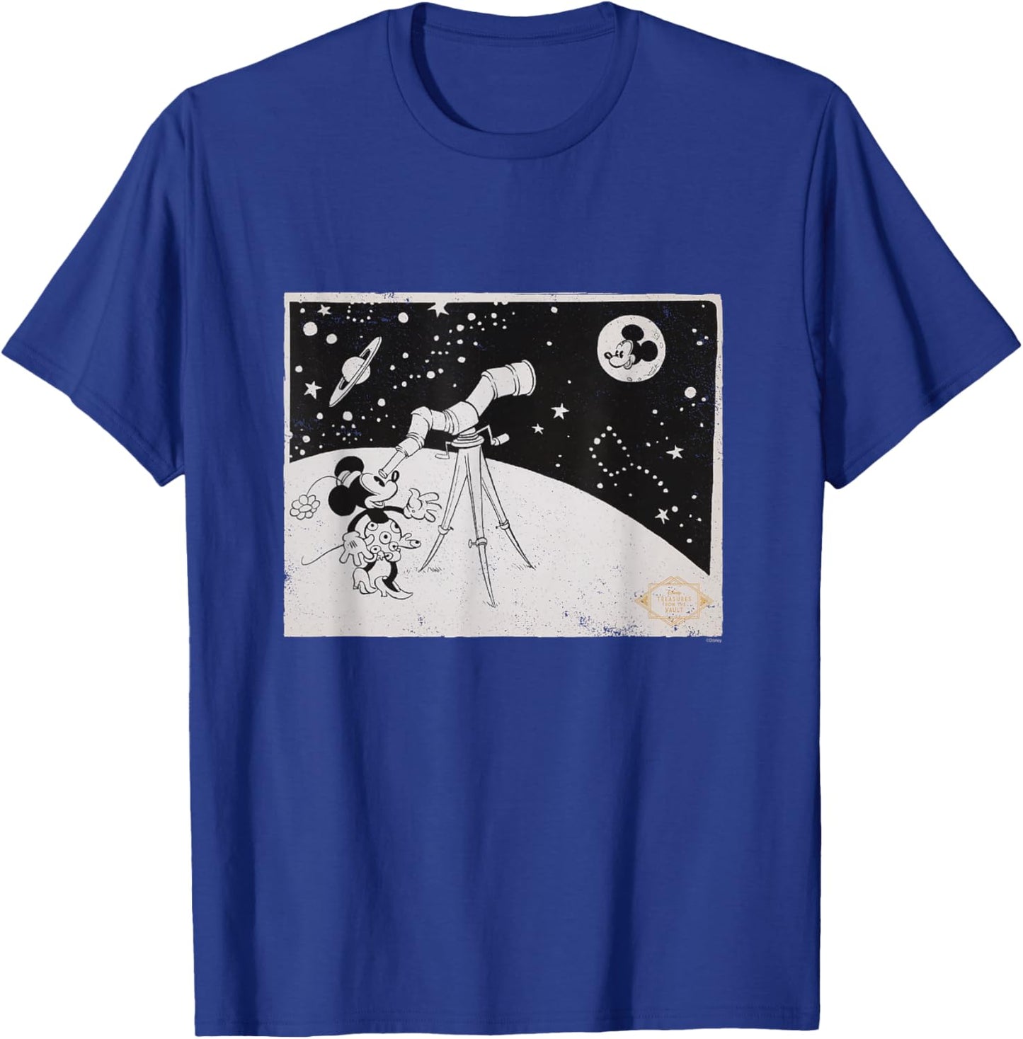 Disney Minnie & Mickey Mouse Telescope Moon Romantic Vintage T-Shirt - T-Shirt | Royal